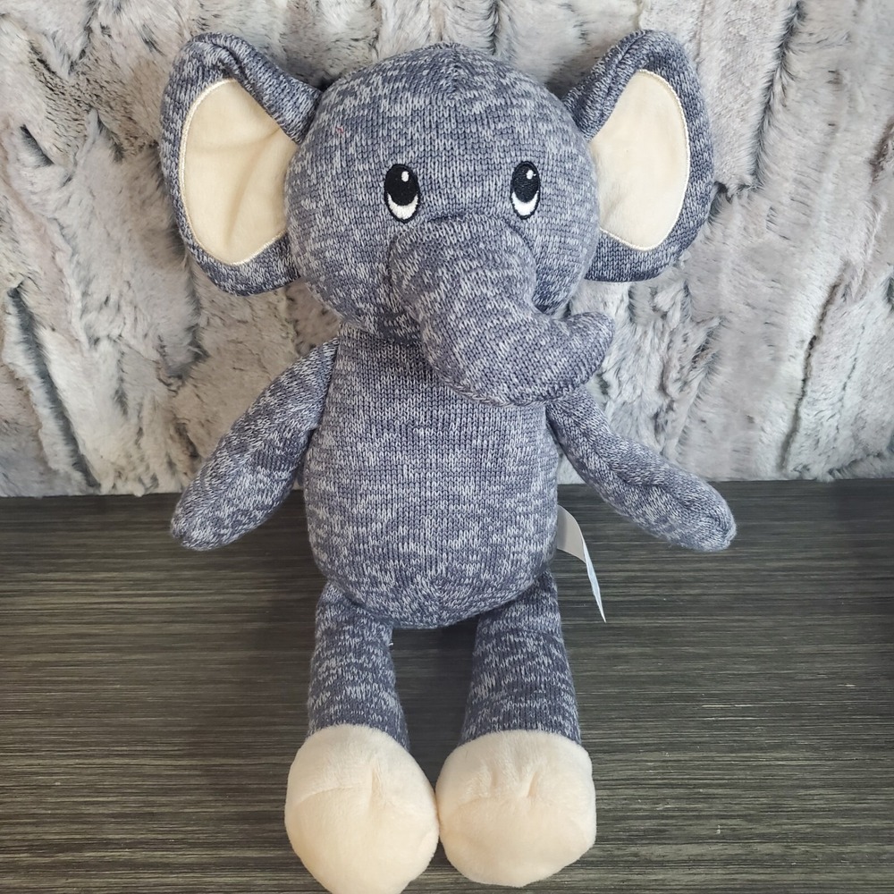 Hug Fun Knit Elephant Plush 12" Heathered‎ Gray Stuffed Animal, Sweater  - EUC